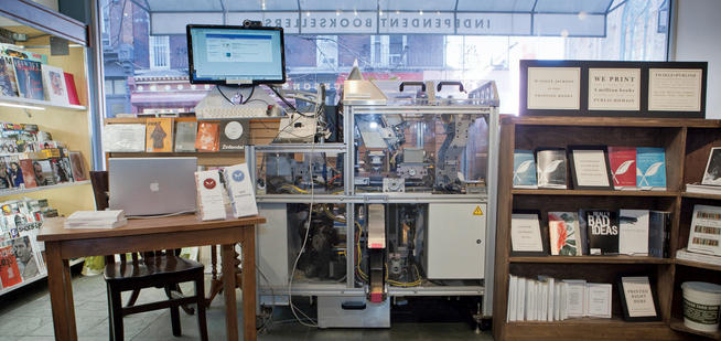 Epstein’s latest venture is working with On Demand Books to get its Espresso Book Machine, for which he owns the patent, into more bookstores domestically and abroad. The above machine is at McNally Jackson Books on Prince Street in New York City. PHOTO: CHUCK ZOVKO